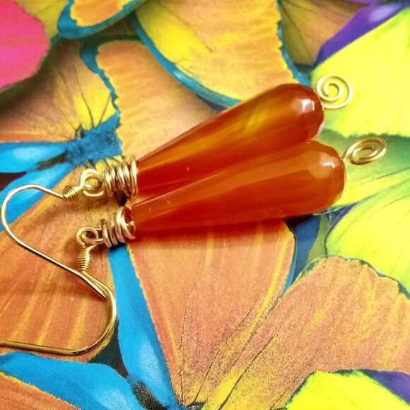 Singular Stunning Agate Drop Earrings! Vibrant Deep Orange! High Energy Vibes! - Picture 8 of 11